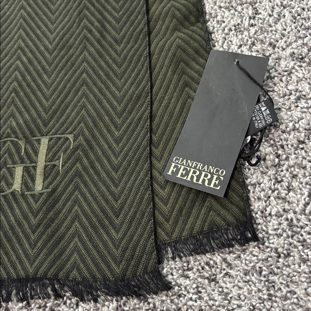 NWT Gianfranco Ferre Wool Silk Blend Wrap Chevron Print Scarf